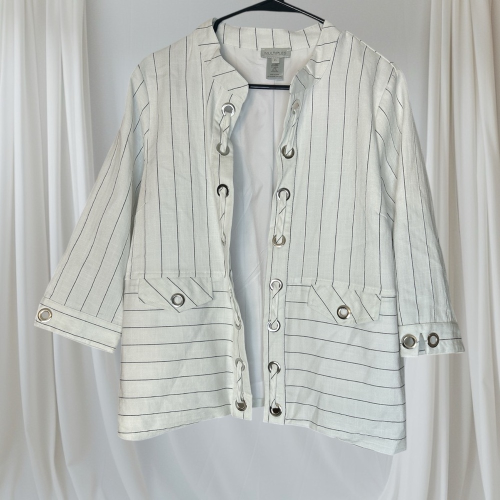 Multiples White Striped Blazer with Silver Details